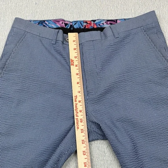 Paisley Gray Pants Mens 34x32 Slim Fit White Blue Seersucker Preppy - Picture 6 of 9